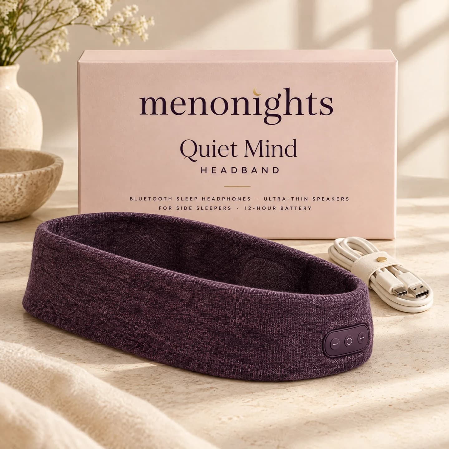 Quiet Mind Headband by MenoNights with its box Quiet Mind Headband by MenoNights with its box