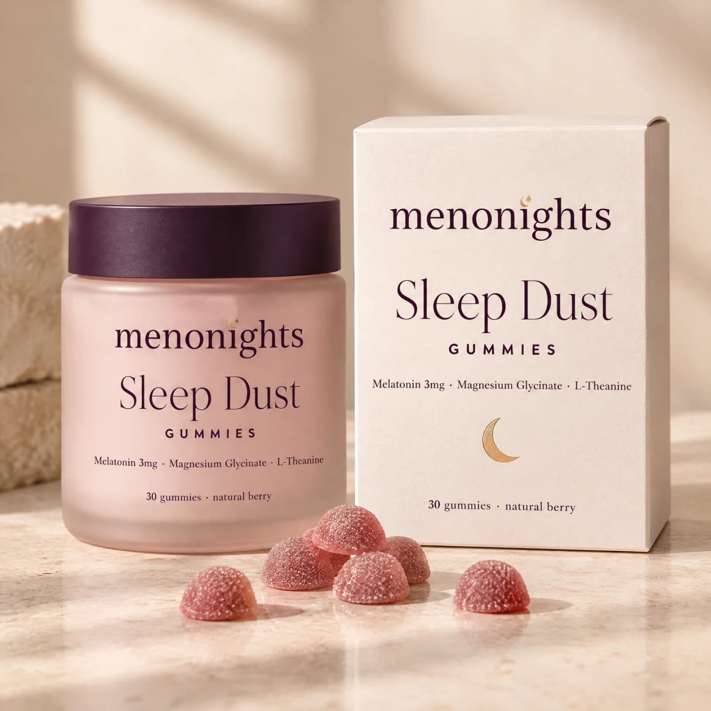 Sleep Dust Gummies by MenoNights with its box Sleep Dust Gummies by MenoNights with its box